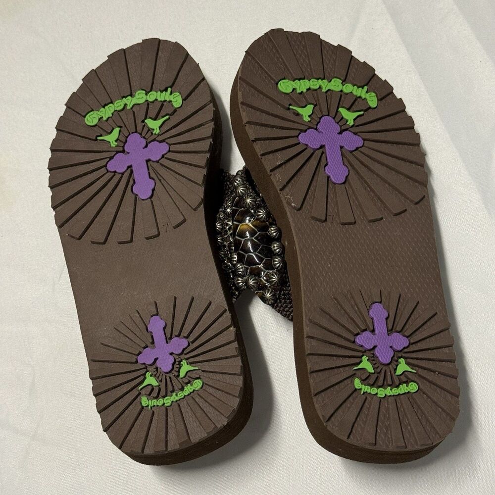 Gypsy Soule Studded Snakeskin Flip Flops Women’s SZ 7 Brown, Western, Sandals - Picture 16 of 16